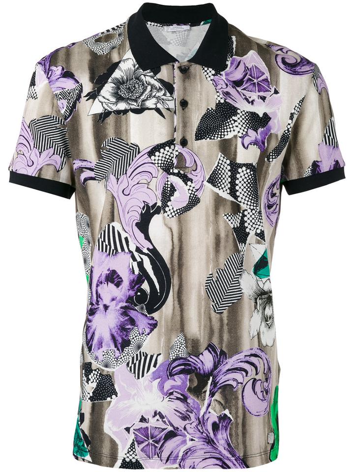 Versace Collection Floral Print Polo Shirt, Men's, Size: Small, Cotton
