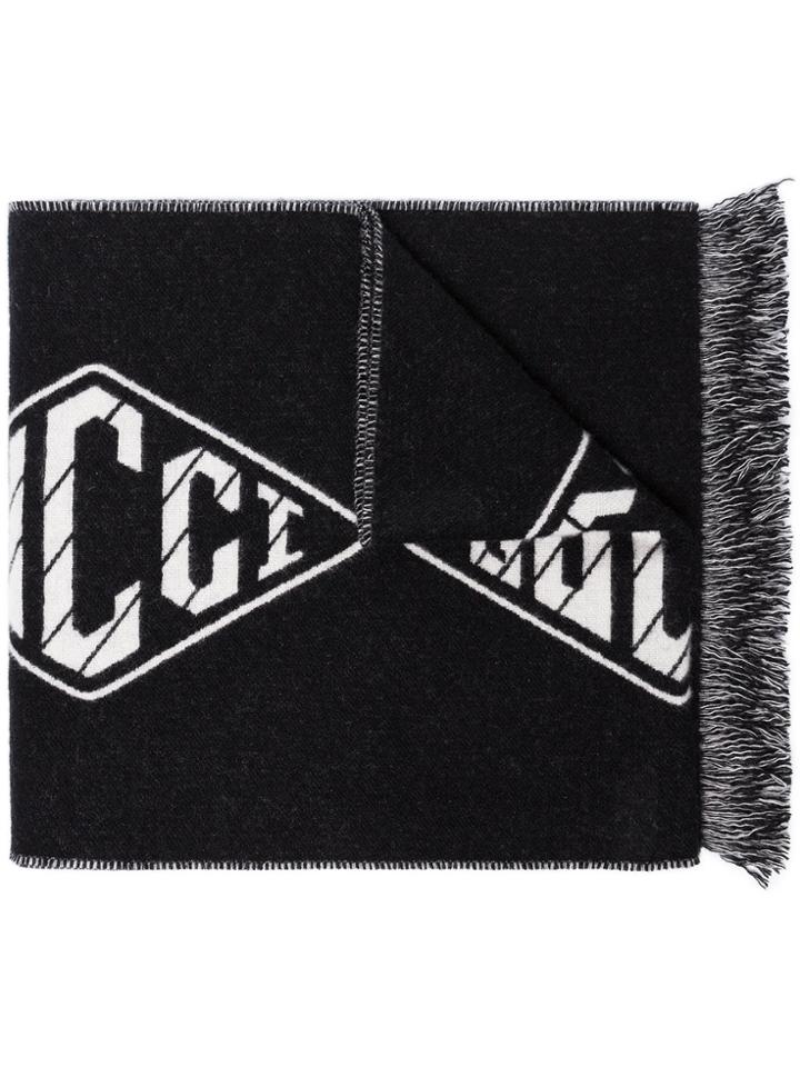 Gucci Black Gg Diamond Logo Wool Cashmere Scarf