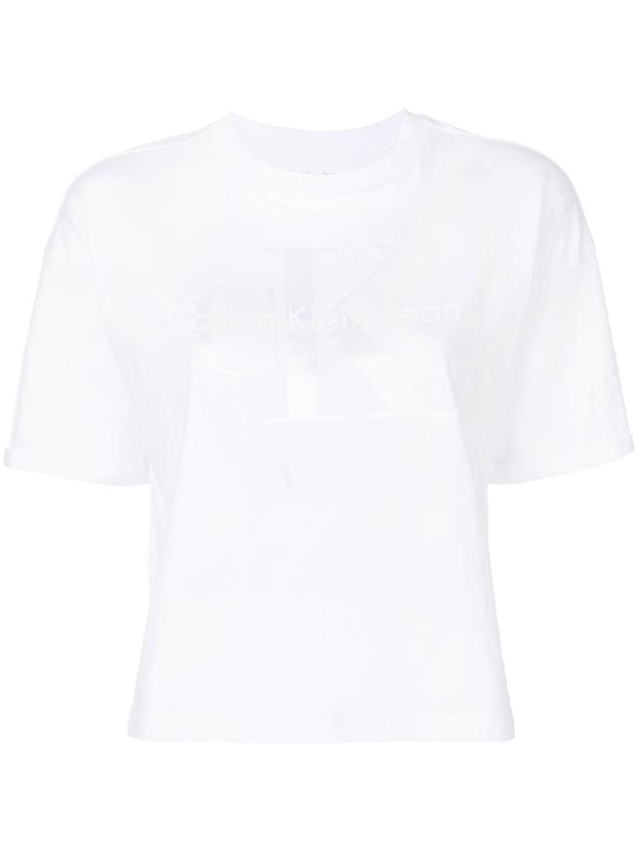Ck Jeans Cropped Logo Print T-shirt - White