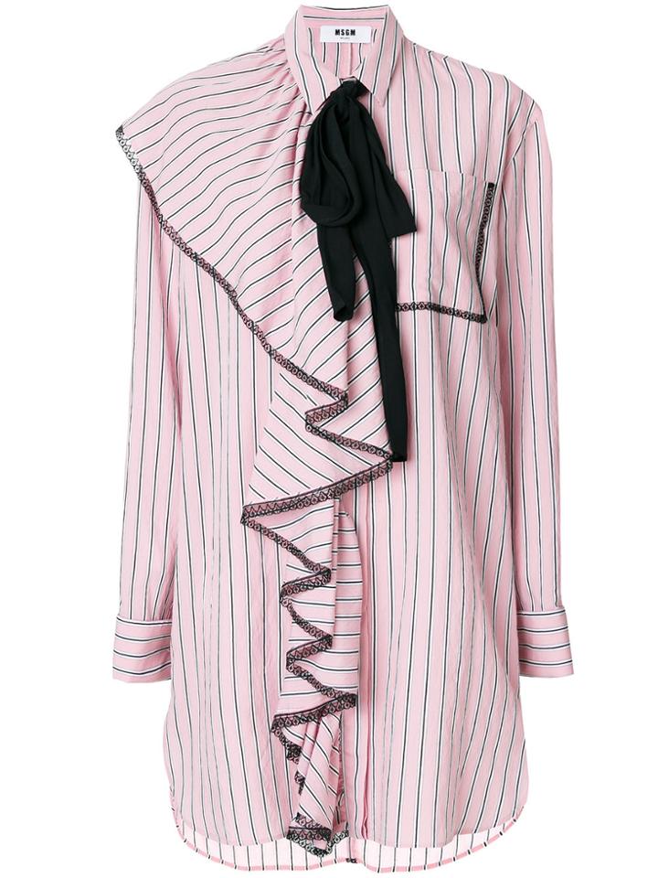 Msgm Ruffle Front Shirt Dress - Pink & Purple