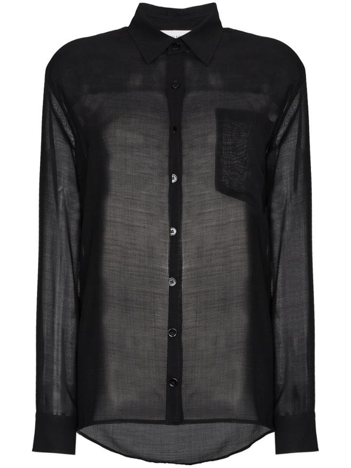 Beau Souci Sheer Long Sleeve Button Down Shirt - Black