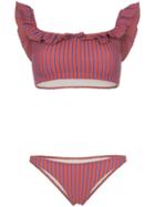 Solid & Striped Paloma Striped Ruffle Bikini - Brown