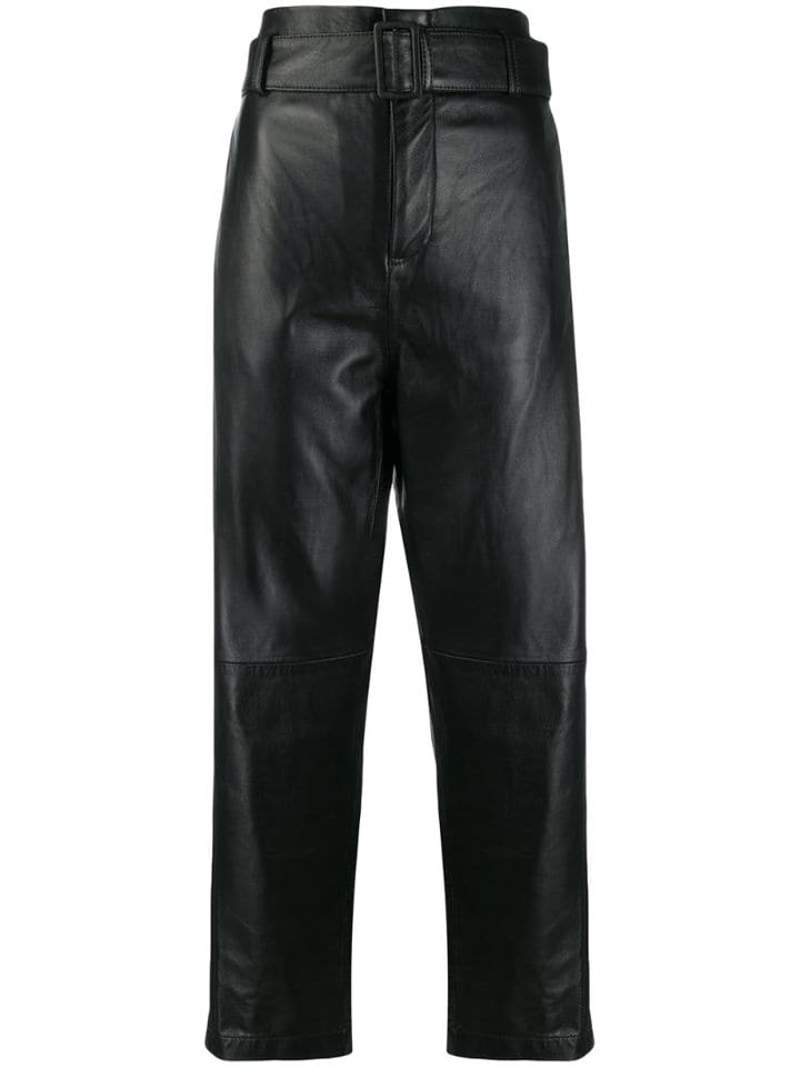 Mm6 Maison Margiela High Waist Leather Trousers - Black