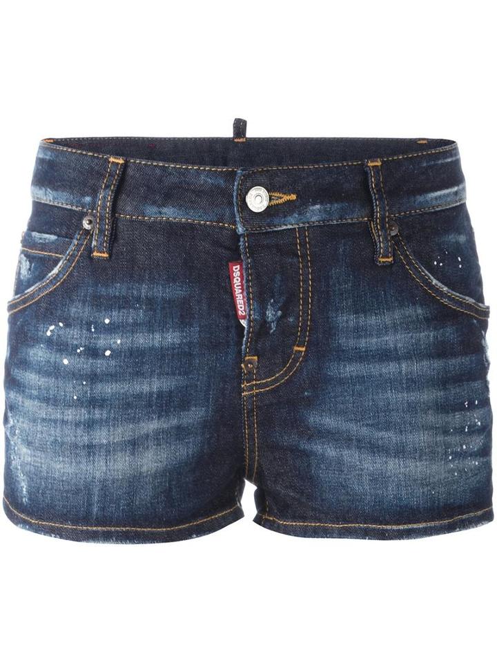 Dsquared2 Distressed Denim Shorts, Women's, Size: 36, Blue, Cotton/spandex/elastane/polyester