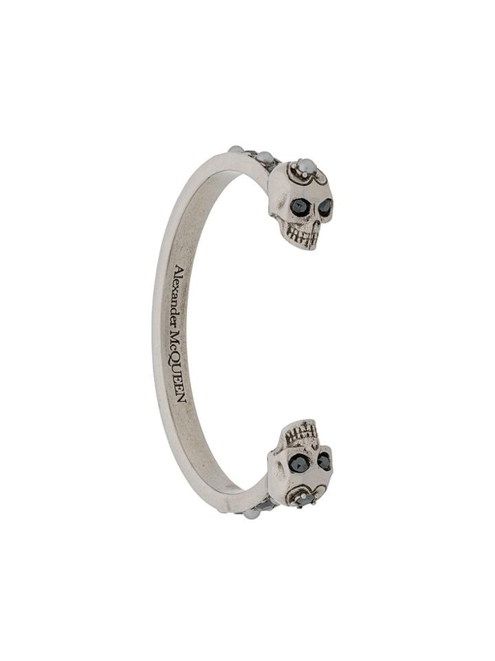 Alexander Mcqueen Crystal Skull Cuff - Silver