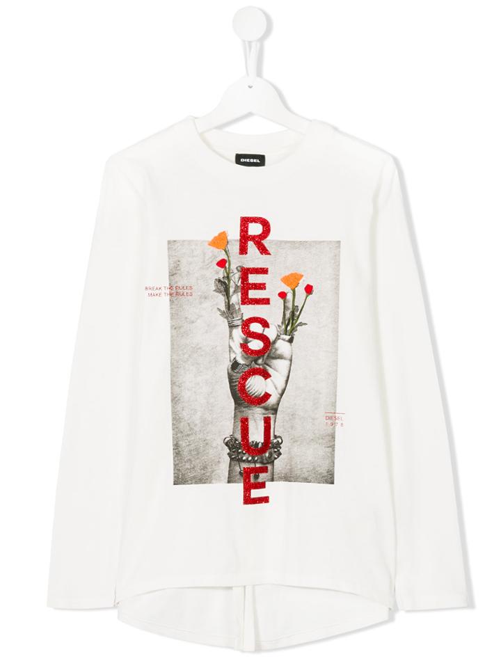 Diesel Kids Long-sleeved Rescue Graphic Top - White