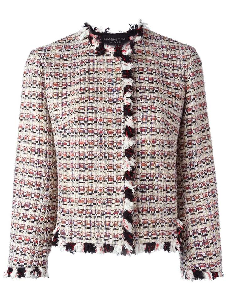 Giambattista Valli Ruffle-trim Tweed Jacket, Women's, Size: 44, Cotton/linen/flax/acrylic/virgin Wool
