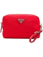 Prada Logo Plaque Makeup Bag - Red