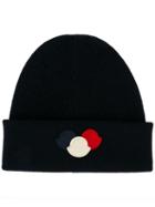 Moncler Logo Plaque Hat, Men's, Blue, Virgin Wool