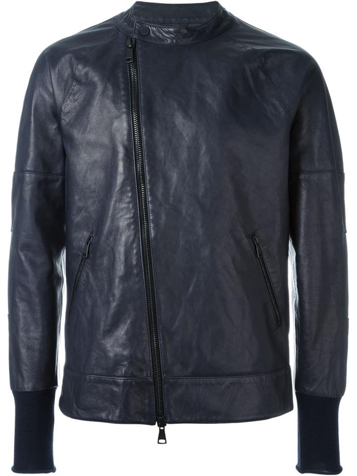 Giorgio Brato Zip Up Jacket, Men's, Size: 50, Blue, Leather/nylon