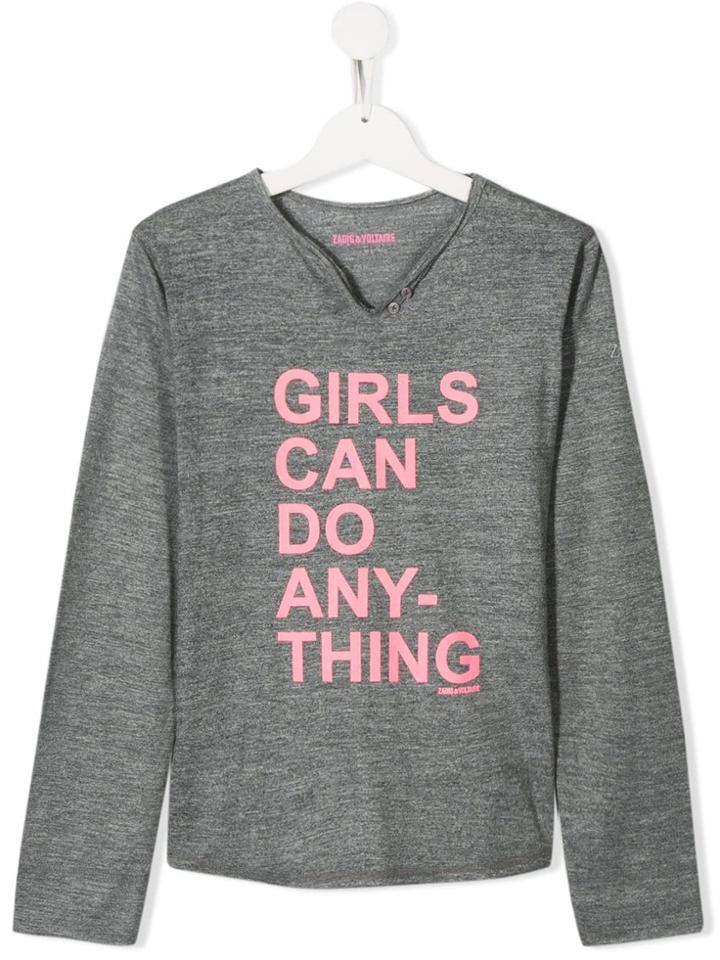 Zadig & Voltaire Kids Boxo Slogan Long-sleeve Top - Grey