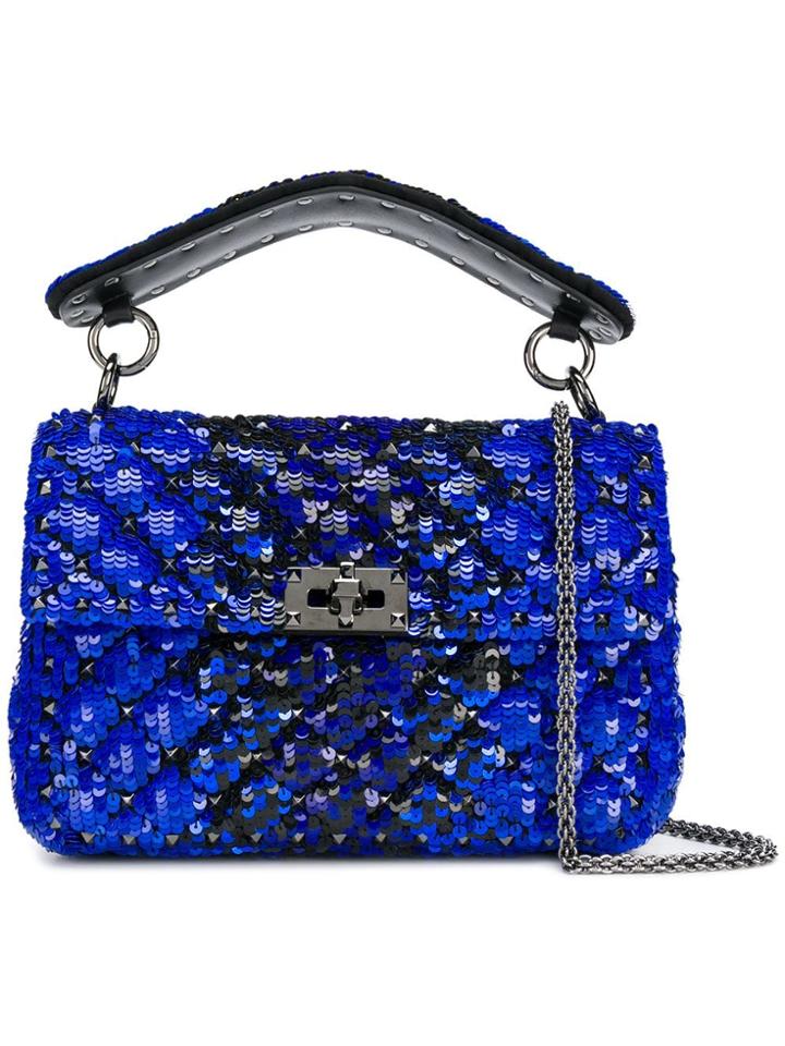 Valentino Spike Sequin Shoulder Bag - Blue