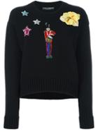 Dolce & Gabbana Embroidered Crew Jumper, Women's, Size: 42, Black, Virgin Wool/cashmere/glass/polyester