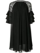 Edward Achour Paris Lace Shoulder Flared Dress - Black