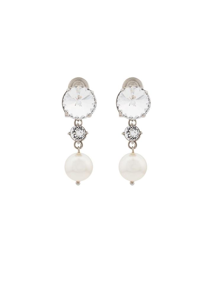 Miu Miu Double Crystal And Pearl Drop Earrings - Metallic