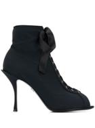 Dolce & Gabbana Lace-up Peep Toe Sandal Boots - Black