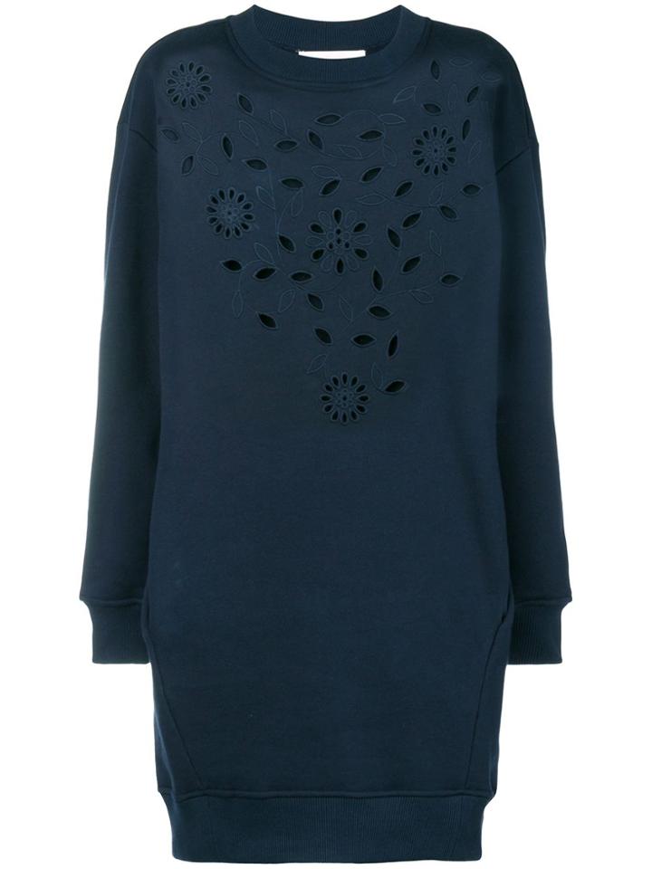 See By Chloé Floral Embroidered Sweater Dress - Blue