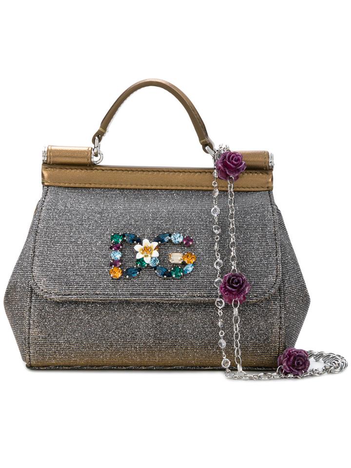 Dolce & Gabbana Jewelled Logo Shoulder Bag - Metallic