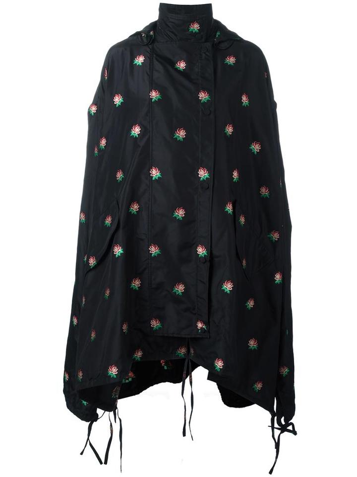 Ports 1961 Oversized Floral Jacquard Parka, Women's, Size: 40, Black, Silk/cotton/polyester/wool