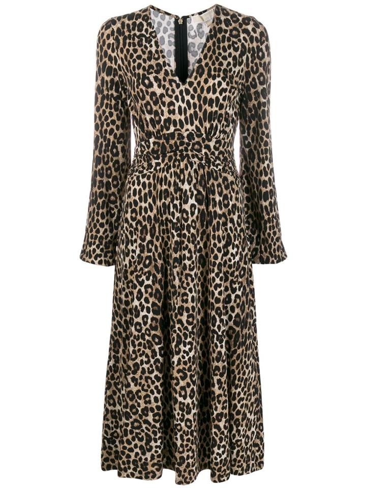 Michael Michael Kors Cheetah Pattern Midi Dress - Brown