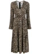 Michael Michael Kors Cheetah Pattern Midi Dress - Brown