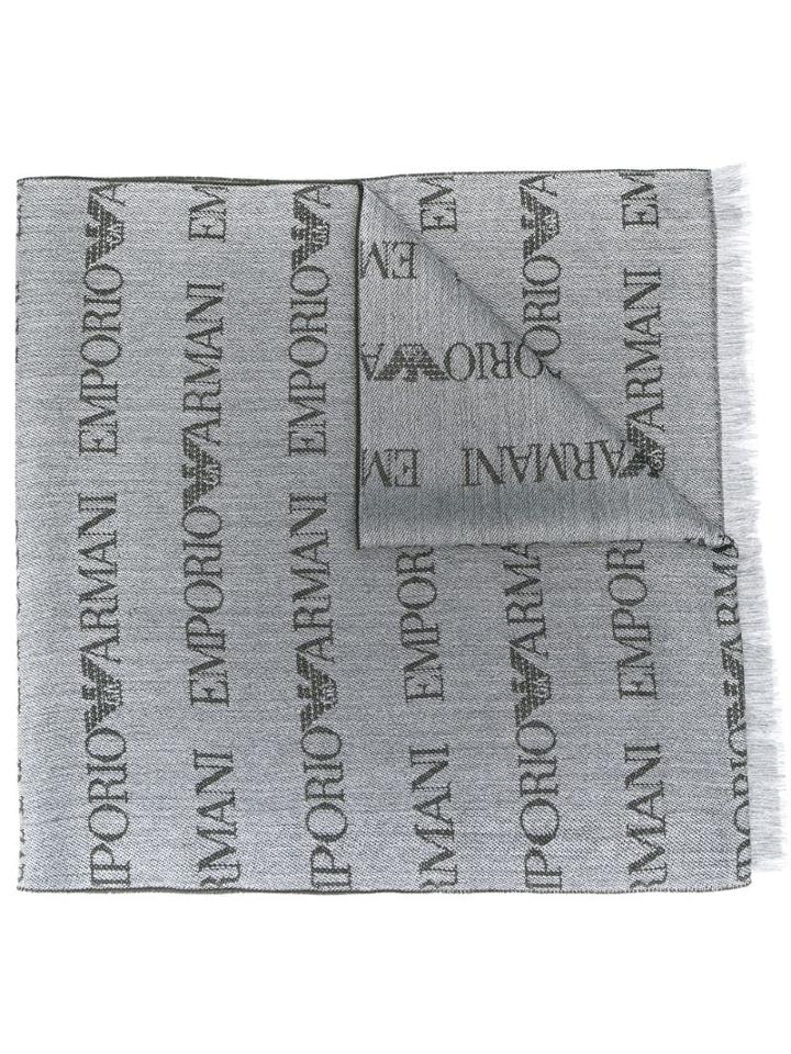 Emporio Armani Logo Embroidered Scarf - Grey