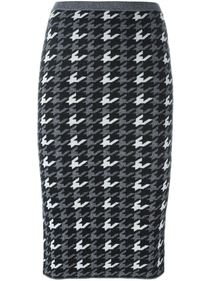 Alice+olivia Houndstooth Pattern Knit Skirt, Women's, Size: 2, Black, Viscose/polyester/spandex/elastane/spandex/elastane