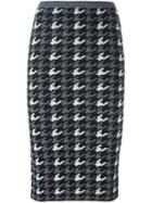 Alice+olivia Houndstooth Pattern Knit Skirt, Women's, Size: 2, Black, Viscose/polyester/spandex/elastane/spandex/elastane