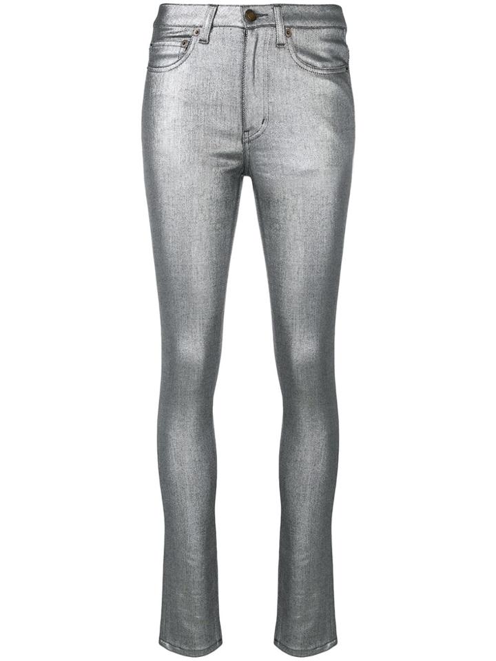 Saint Laurent Metallic Skinny Jeans - Silver