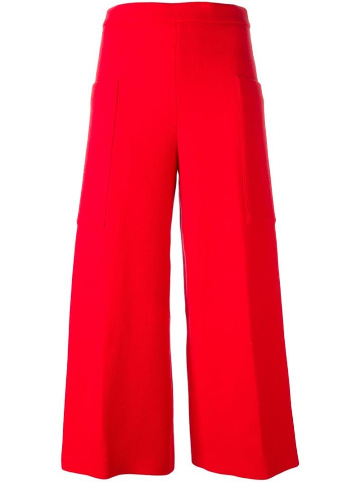 Msgm Wide Leg Cropped Trousers, Women's, Size: 46, Red, Polyester/wool