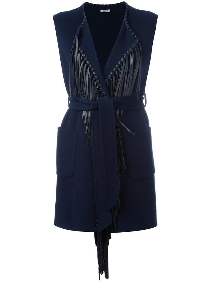 P.a.r.o.s.h. Fringed Midi Gilet, Women's, Blue, Wool/lamb Skin