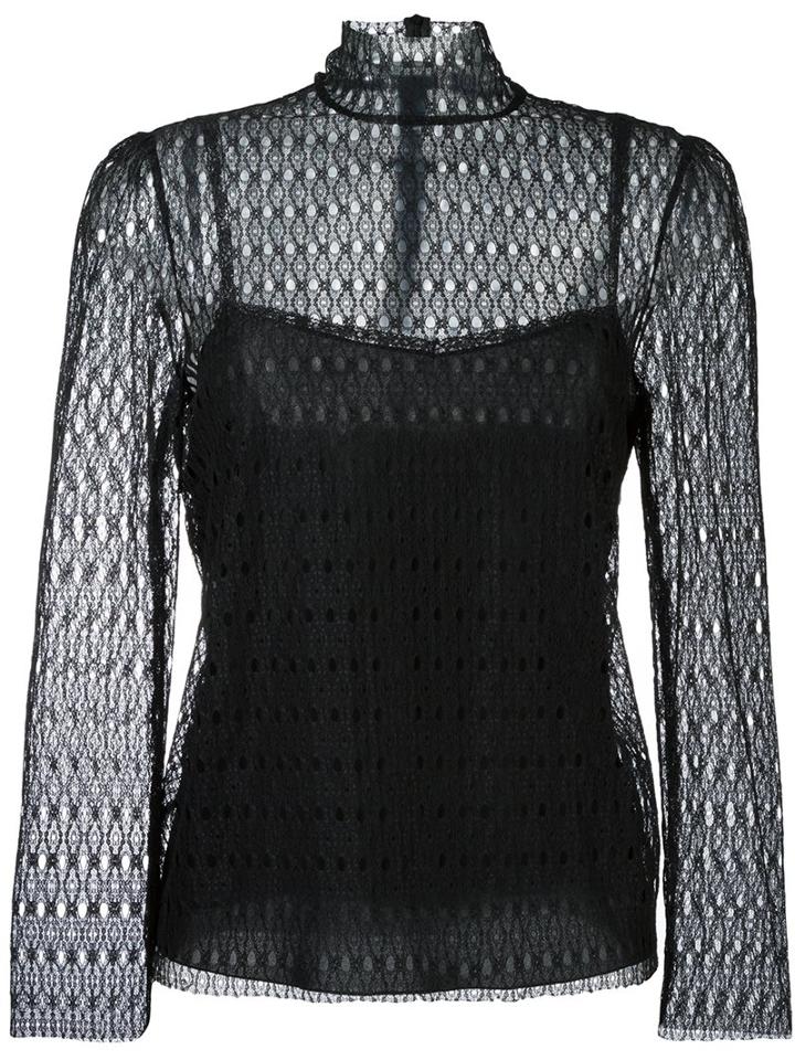 Philosophy Di Lorenzo Serafini Mock Neck Lace Blouse, Women's, Size: 44, Black, Polyamide/polyester/other Fibers