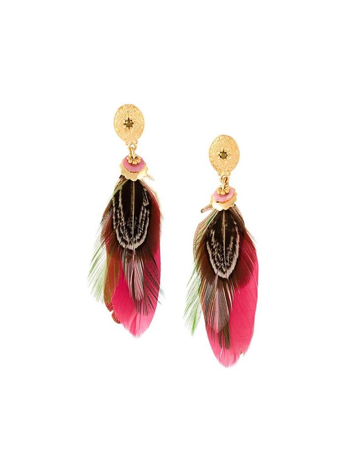 Gas Bijoux Feather Earrings, Women's, Metallic, Gold Plated Brass/feather