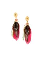 Gas Bijoux Feather Earrings, Women's, Metallic, Gold Plated Brass/feather