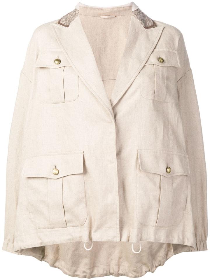 Brunello Cucinelli Loose Fit Military Jacket - Neutrals