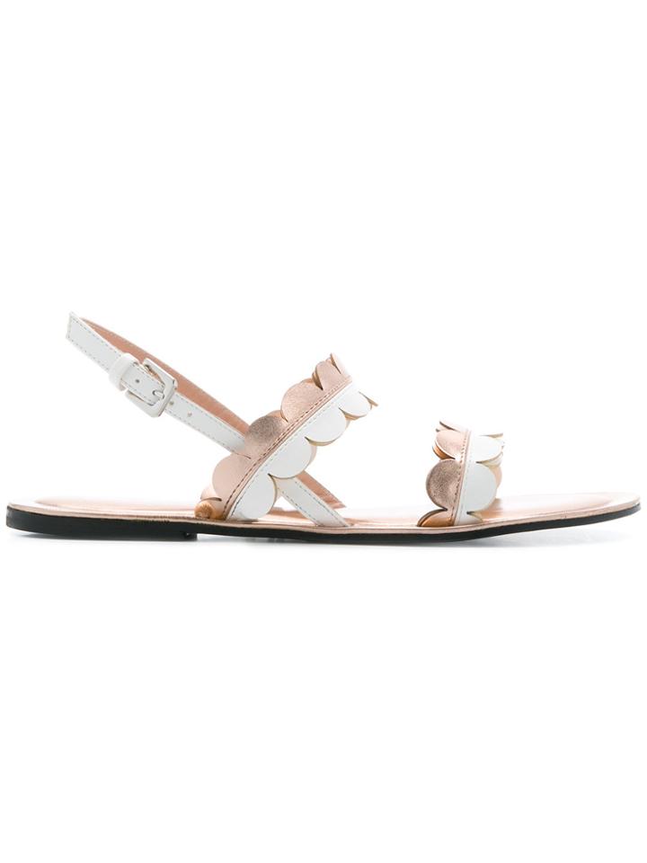 Pollini Scalloped Detail Flat Sandals - Pink & Purple