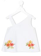 Msgm Kids - Floral Embroidered Asymmetric Sleeve Top - Kids - Cotton - 8 Yrs, White