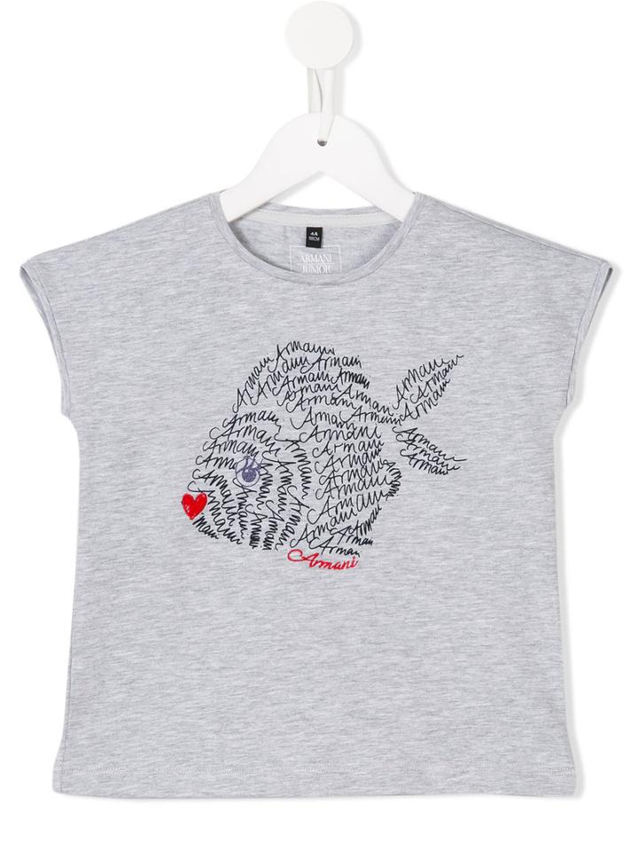 Armani Junior Fish Print T-shirt, Girl's, Size: 12 Yrs, Grey