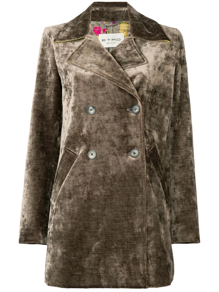 Etro Velvet Double Breasted Coat - Brown