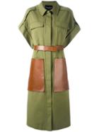 Erika Cavallini - Belted Dress - Women - Cotton/leather - 44, Green, Cotton/leather