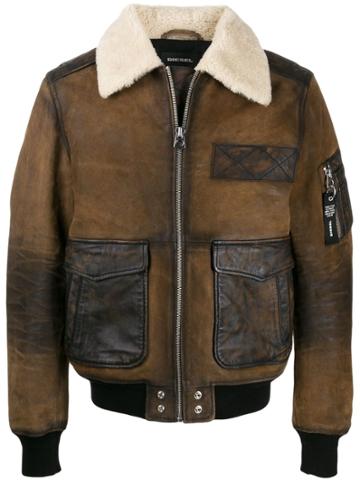 Diesel Aviator Jacket In Crust Leather - Brown