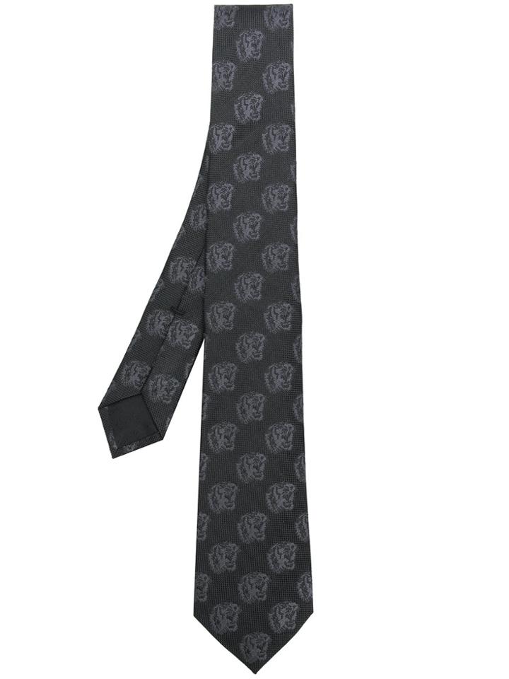 Gucci Roaring Tiger Patterned Tie - Black