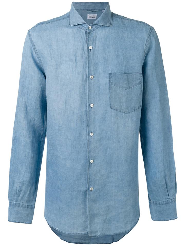 Aspesi - Chambray Shirt - Men - Linen/flax - 42, Blue, Linen/flax