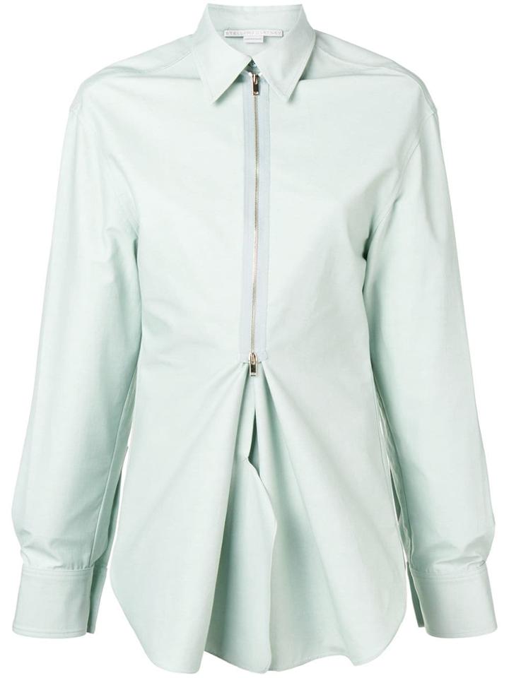 Stella Mccartney Zip-front Abstract-peplum Shirt - Blue