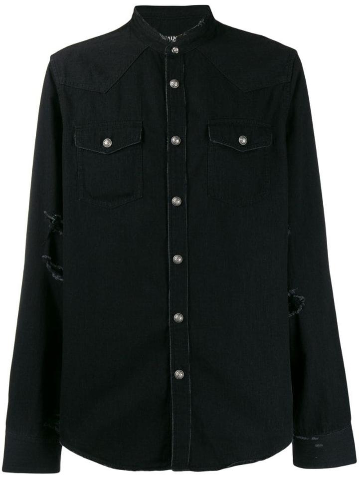 Balmain Ripped Denim Shirt - Black
