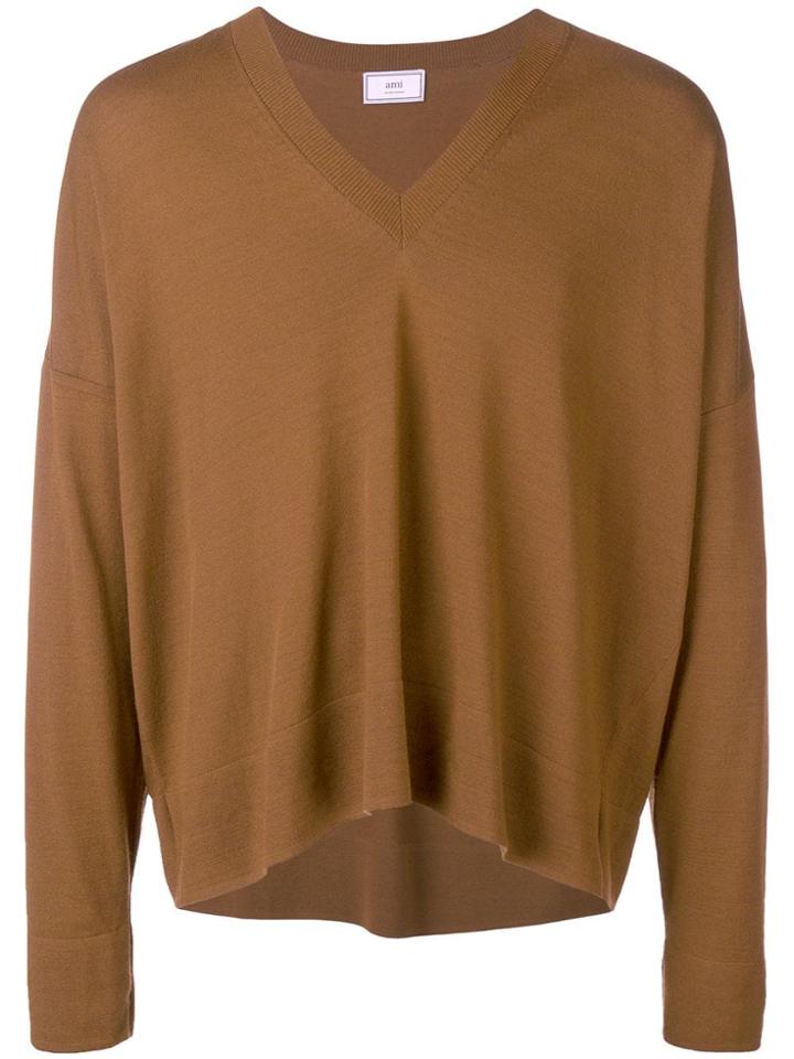Ami Alexandre Mattiussi V Neck Sweater - Brown