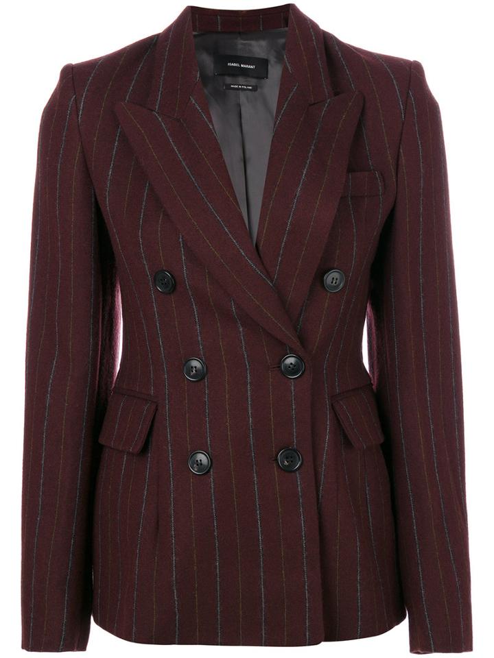 Isabel Marant - Kelsey Preppy Pinstripe Blazer - Women - Cotton/linen/flax/viscose/virgin Wool - 38, Pink/purple, Cotton/linen/flax/viscose/virgin Wool