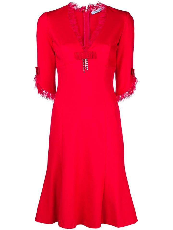 Blumarine; Ace Trim V-neck Mini Dress - Red
