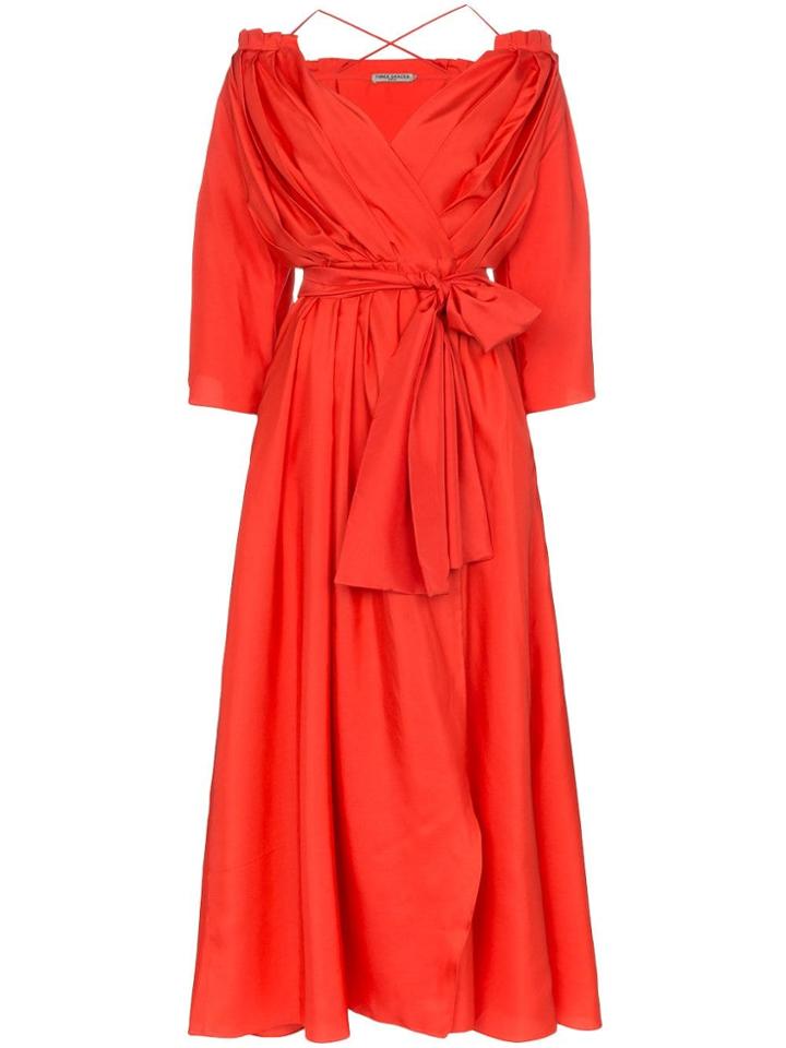 Three Graces Tessa Open-shoulder Silk Wrap Dress - Red