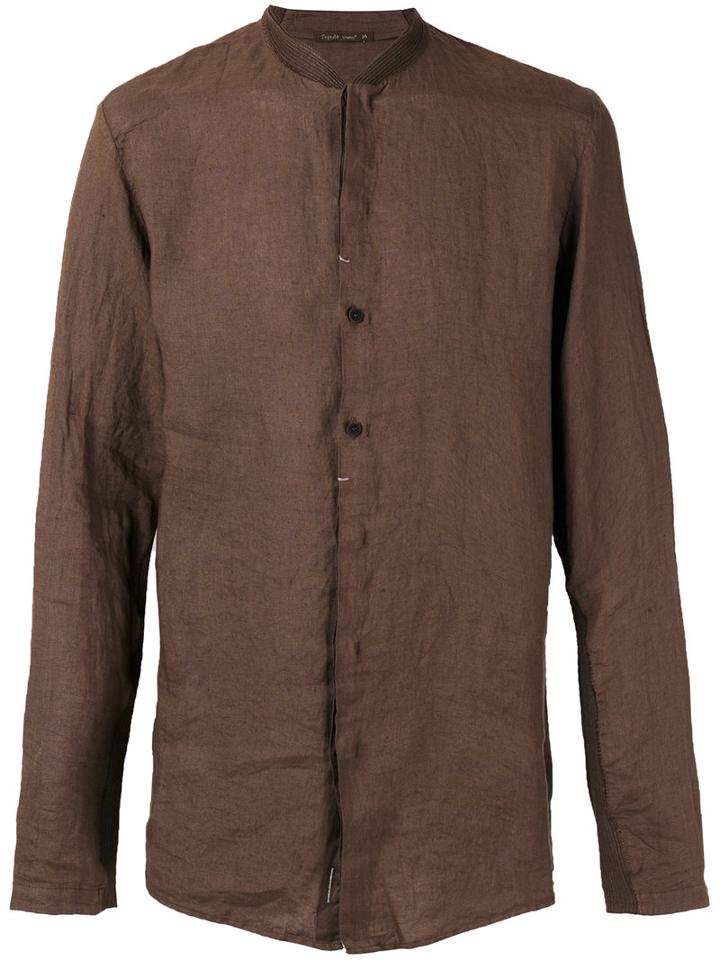 Transit Mandarin Neck Shirt, Men's, Size: Large, Brown, Linen/flax